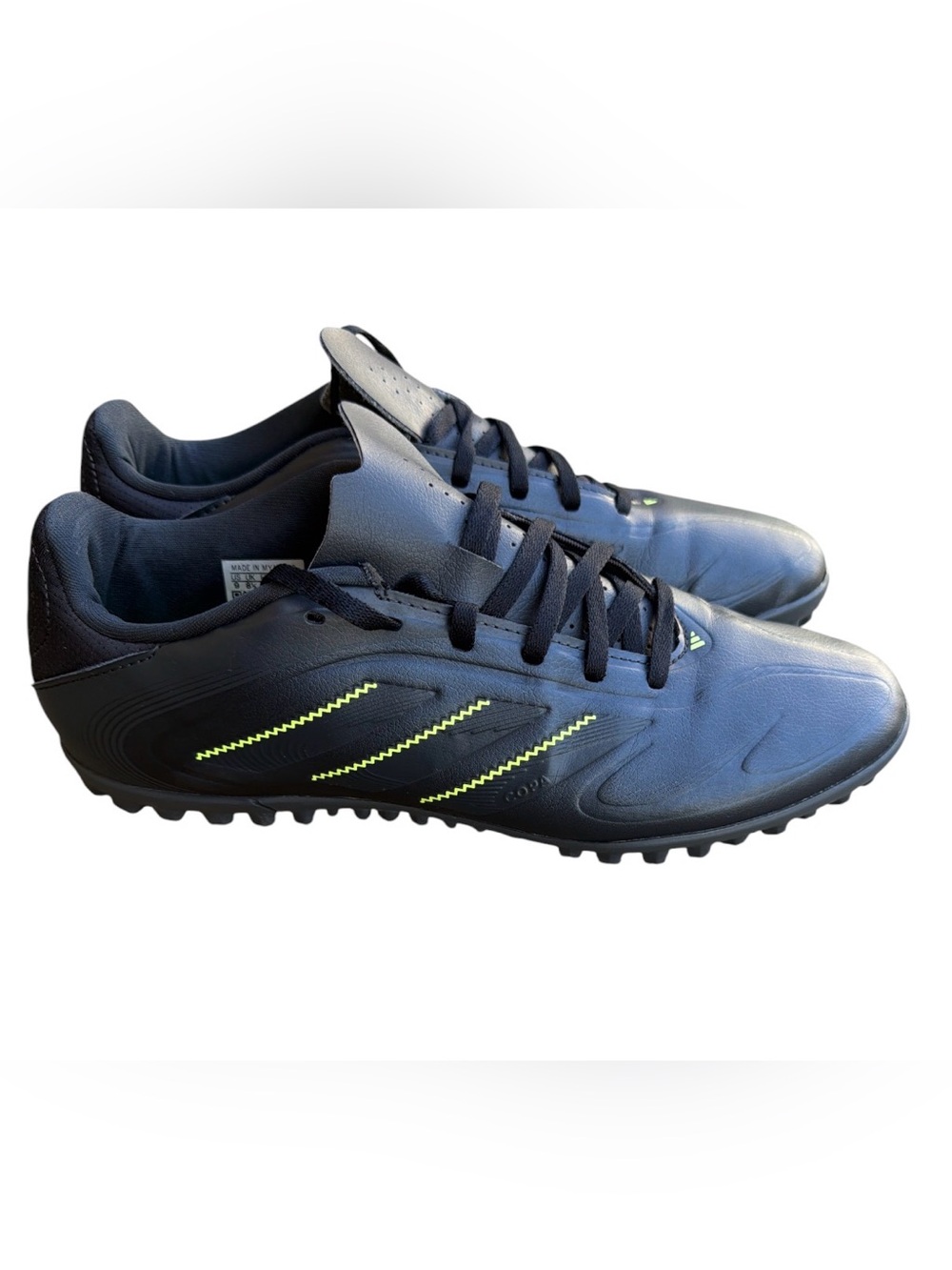 adidas Men’s Black Athletic Turf Soccer Shoes with Neon Green Stripes